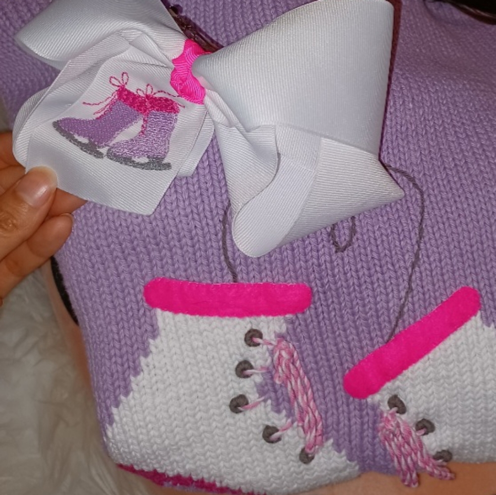 Handmade Girls”Ice skates” matching hair clip Bow